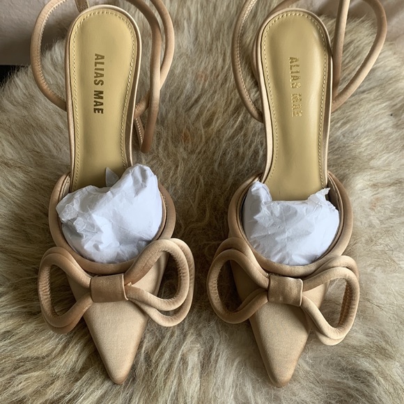 Alias Mae Bowie Champagne Satin Heels with Bow and Ankle strap - Picture 7 of 13